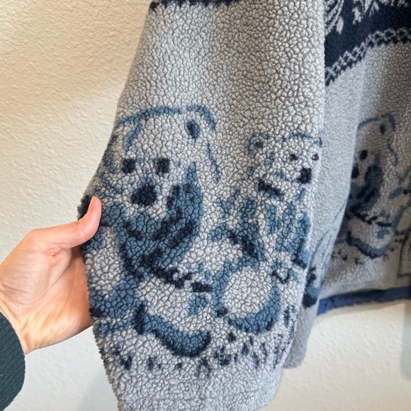 VTG Polar Bear Deep Pile Fleece Full Zip Jacket Wild Life All Over Print XL - Picture 4 of 9